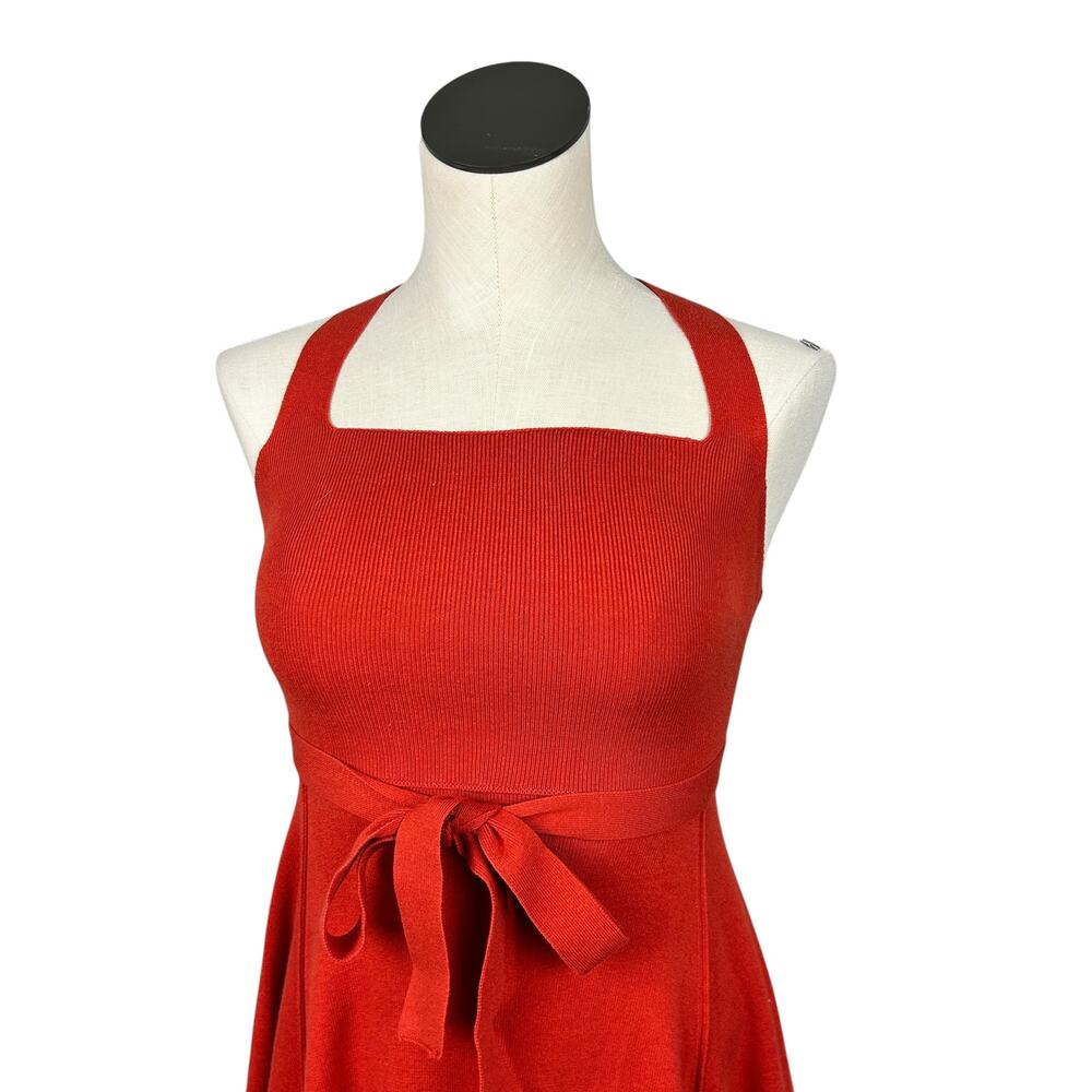 Free People Red Orange Knit Square Neck Dreamer Tie Back Midi Dress XS - Picture 5 of 9